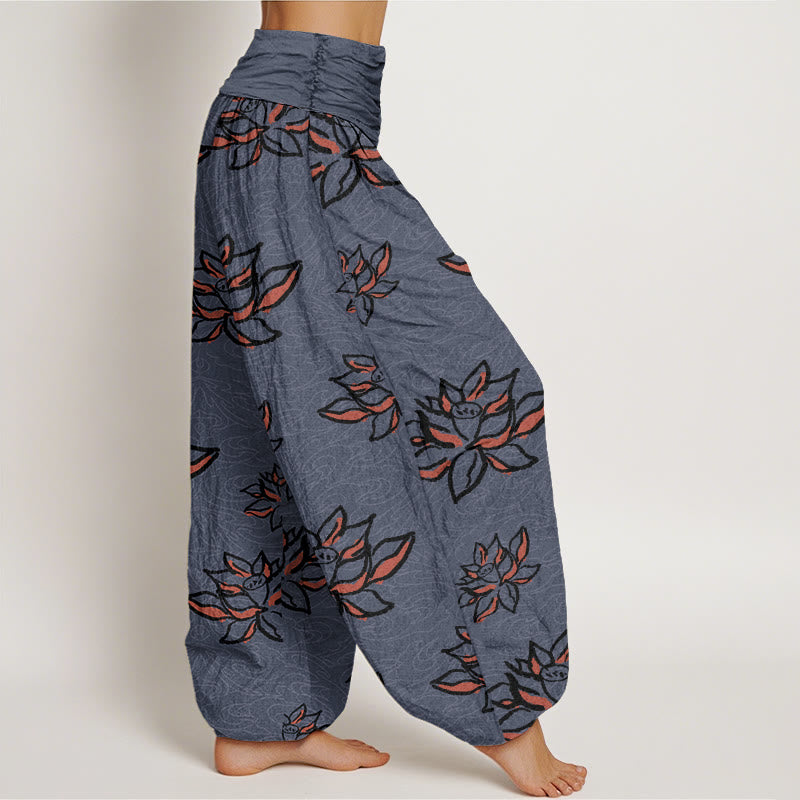 Lässige Haremshose mit Lotuslinienmuster für Damen mit elastischer Taille und Buddha Stones - image 9