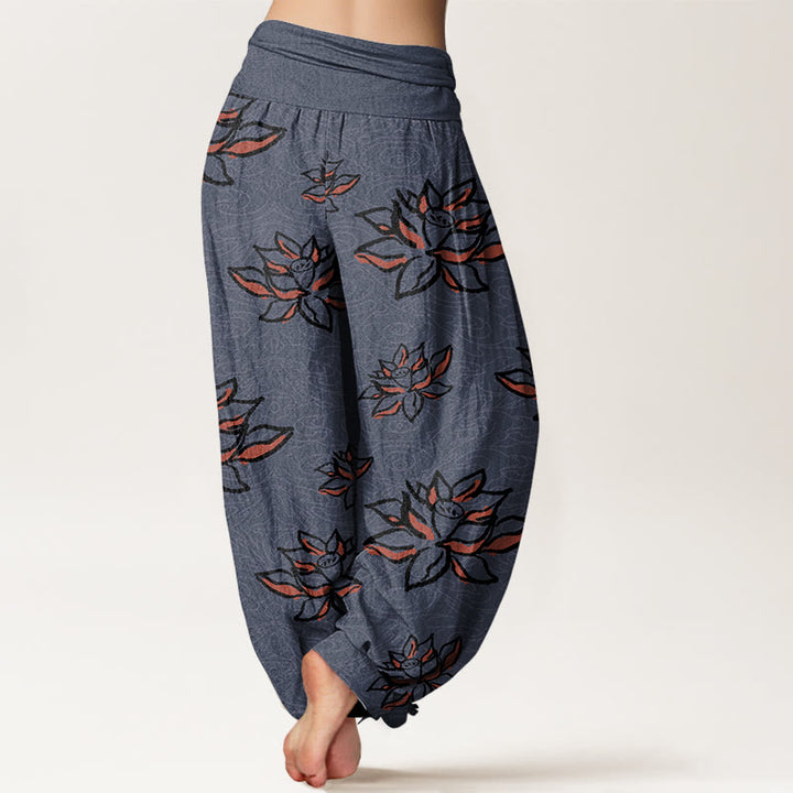 Lässige Haremshose mit Lotuslinienmuster für Damen mit elastischer Taille und Buddha Stones - image 10