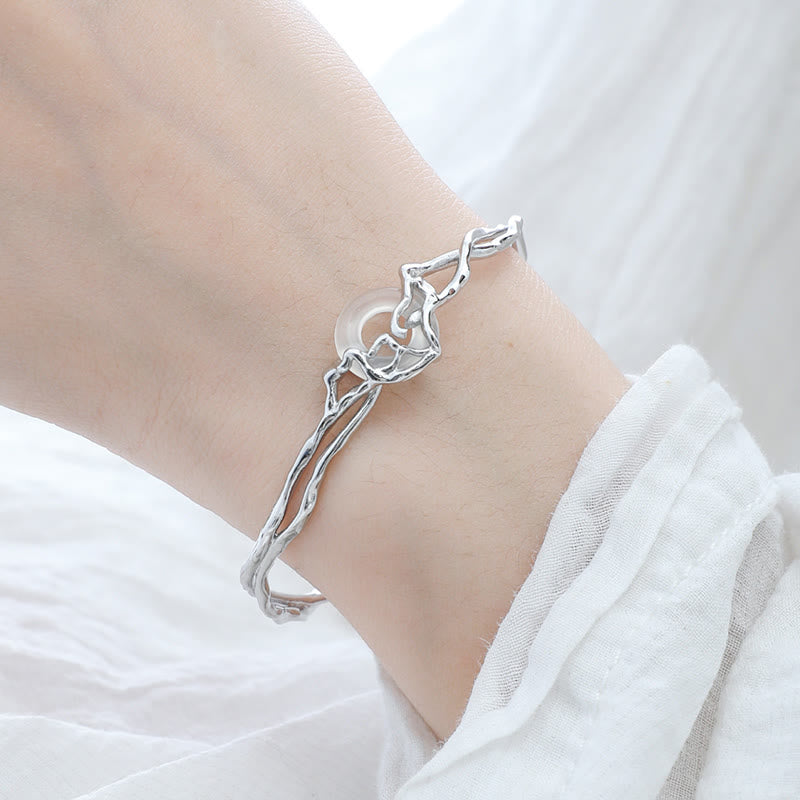 Buddha Stones 925 Sterling Silber Peace Schnalle Weißer Achat Schutz Armband Armreif - image 2