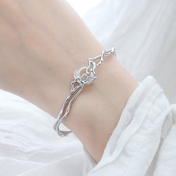 Buddha Stones 925 Sterling Silber Peace Schnalle Weißer Achat Schutz Armband Armreif - image 2