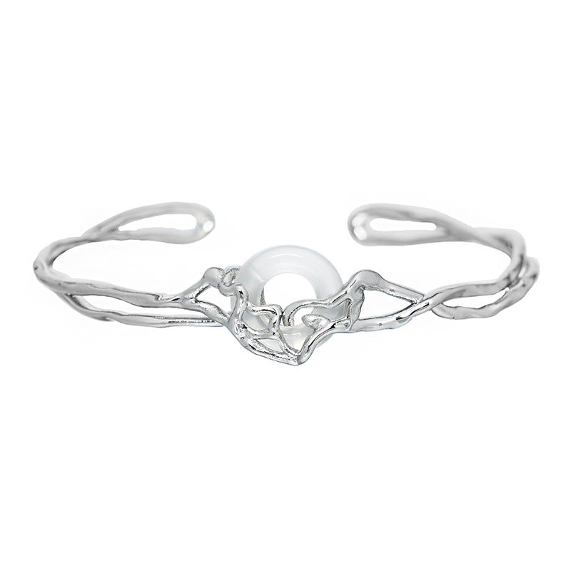 Buddha Stones 925 Sterling Silber Peace Schnalle Weißer Achat Schutz Armband Armreif - image 5