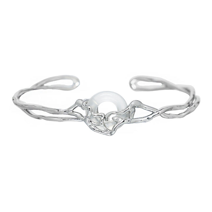 Buddha Stones 925 Sterling Silber Peace Schnalle Weißer Achat Schutz Armband Armreif - image 5