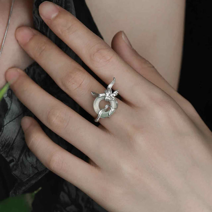 Buddha Stones 925 Sterling Silber Iris Design Peace Schnalle Quarzit Jade Balance Ring - image 9