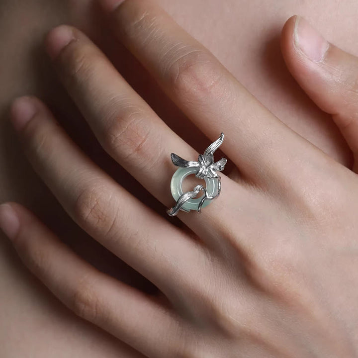 Buddha Stones 925 Sterling Silber Iris Design Peace Schnalle Quarzit Jade Balance Ring - image 5