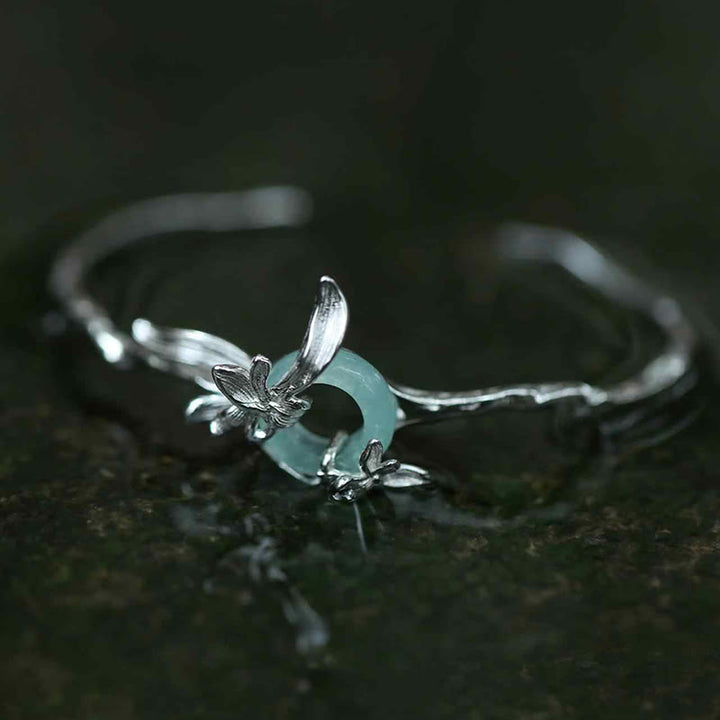 Buddha Stones 925 Sterling Silber Iris Peace Schnalle Quarzit Jade Schutz Armband Armreif - Silber (Handgelenkumfang: 14–16 cm) - image 0