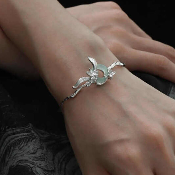 Buddha Stones 925 Sterling Silber Iris Peace Schnalle Quarzit Jade Schutz Armband Armreif - image 5