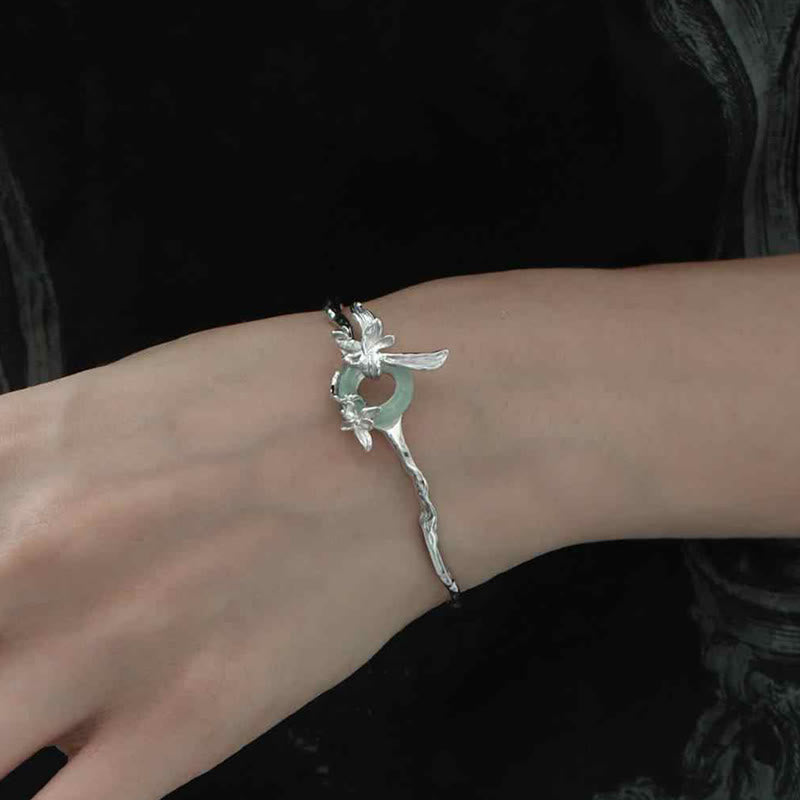 Buddha Stones 925 Sterling Silber Iris Peace Schnalle Quarzit Jade Schutz Armband Armreif - image 3