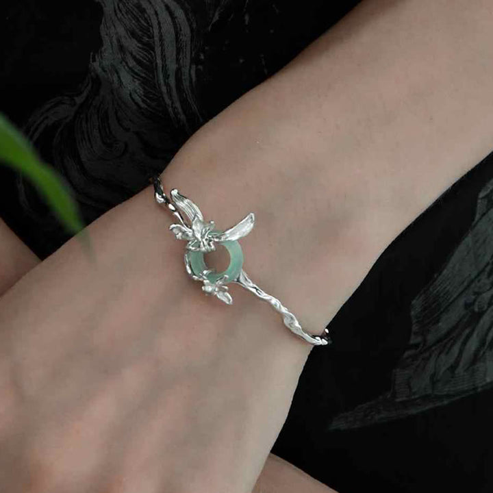 Buddha Stones 925 Sterling Silber Iris Peace Schnalle Quarzit Jade Schutz Armband Armreif - image 4