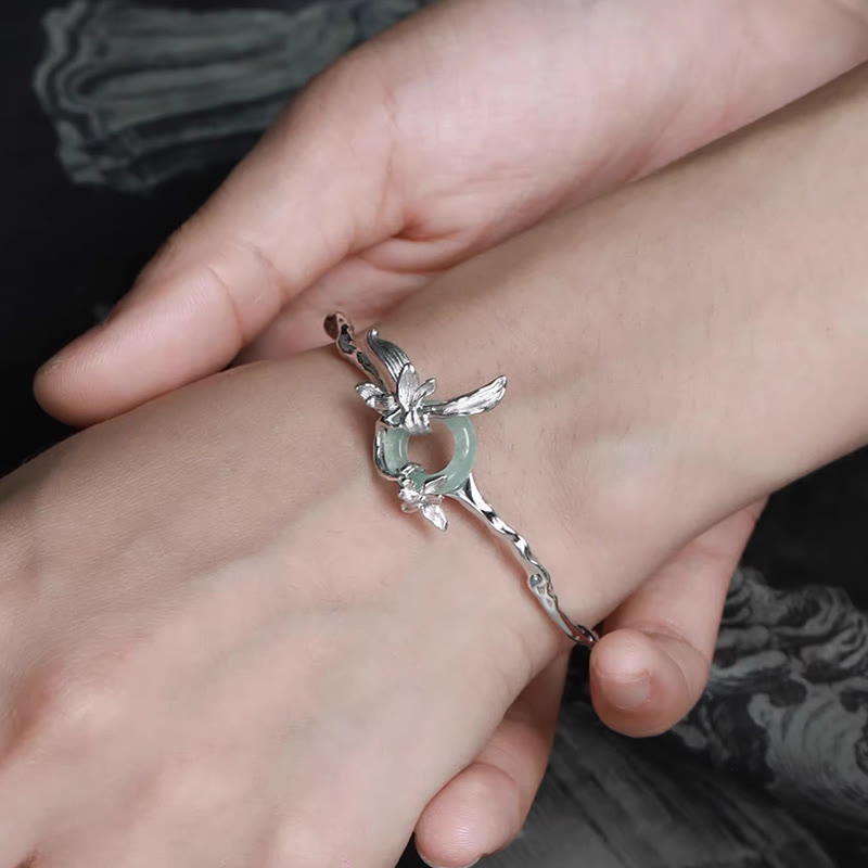 Buddha Stones 925 Sterling Silber Iris Peace Schnalle Quarzit Jade Schutz Armband Armreif - image 2