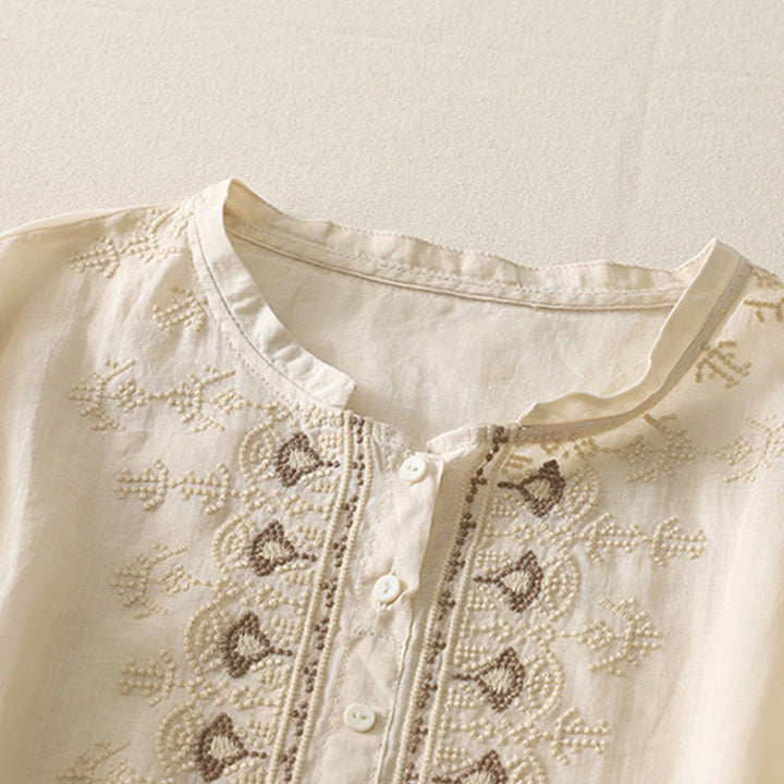 Buddha Stones Symmetrische Stickerei Baumwolle Leinen Damen Halbarm Shirt - image 20