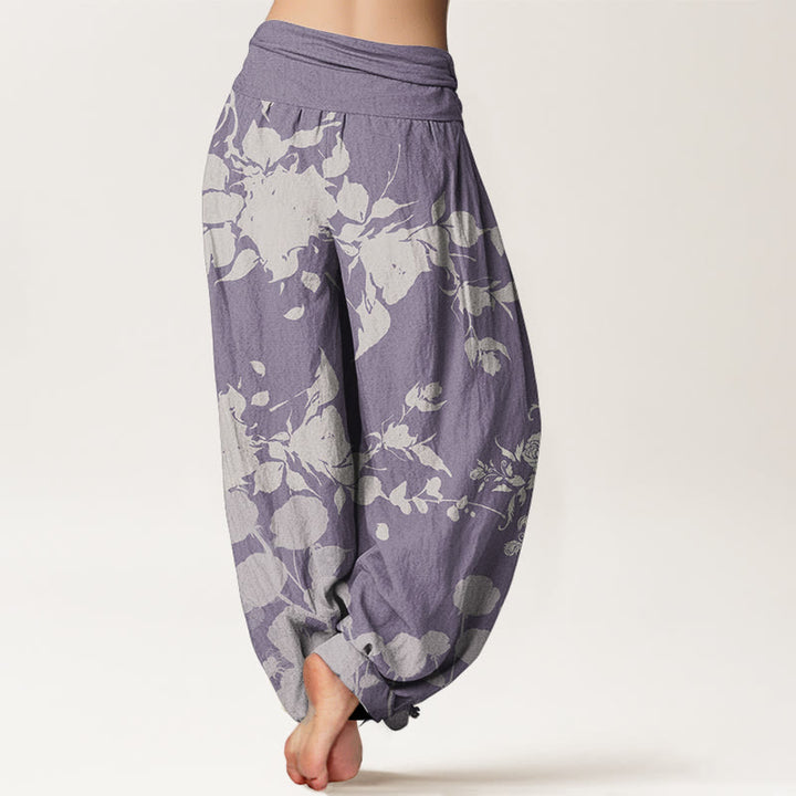 Buddha Stones Damen-Haremshose aus reiner Baumwolle mit blühendem Blumenmuster und elastischer Taille