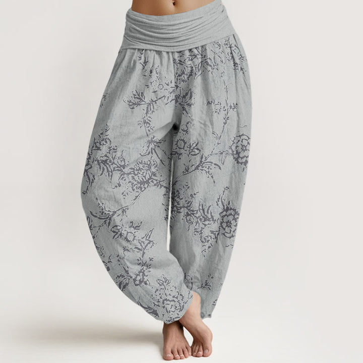 Buddha Stones Damen-Haremshose aus reiner Baumwolle mit Blumenmuster und elastischer Taille