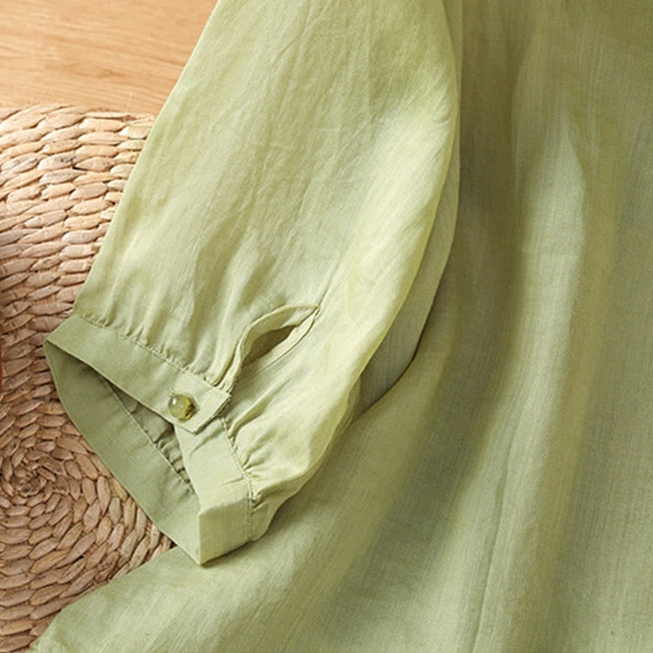 Damen-Shirt mit V-Ausschnitt und Buddha Stones -Stickerei sowie Blumenstickerei - image 11