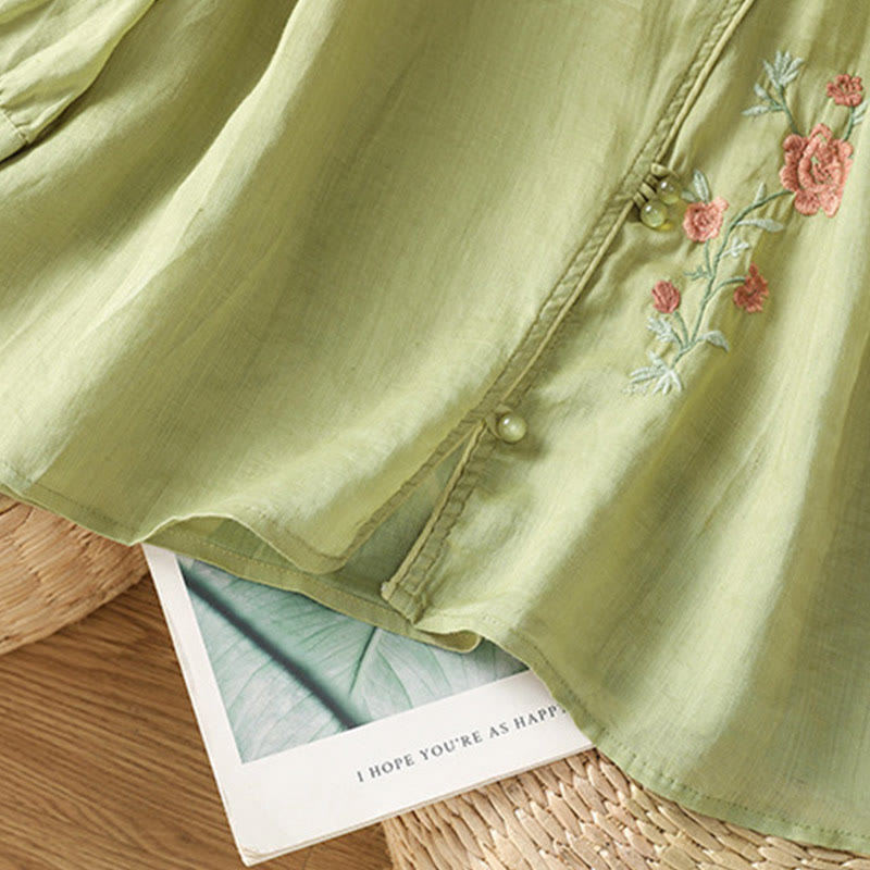 Damen-Shirt mit V-Ausschnitt und Buddha Stones -Stickerei sowie Blumenstickerei - image 12