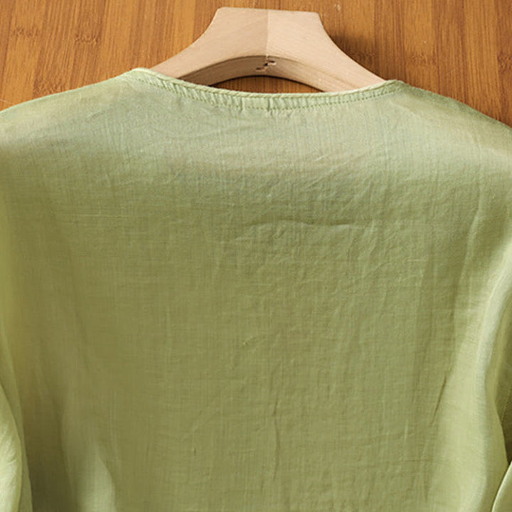 Buddha Stones bestickte Blumen Baumwolle Damen V-Ausschnitt Shirt - image 10