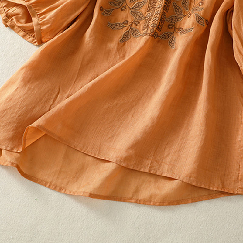 Lässiges Damen-T-Shirt aus Baumwolle und Leinen mit halblangen Ärmeln und bestickter Spitze mit Buddha Stones - image 5