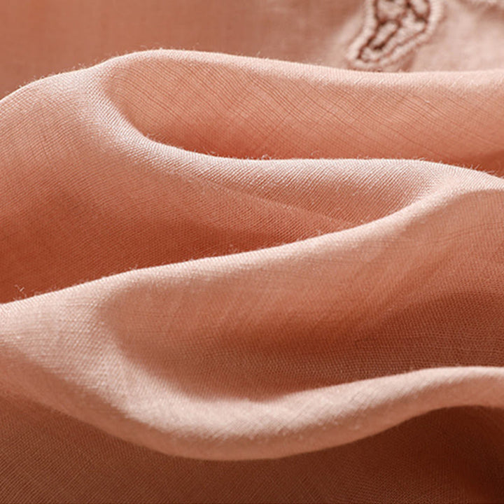 Lässiges Damen-T-Shirt aus Baumwolle und Leinen mit halblangen Ärmeln und bestickter Spitze mit Buddha Stones - image 24