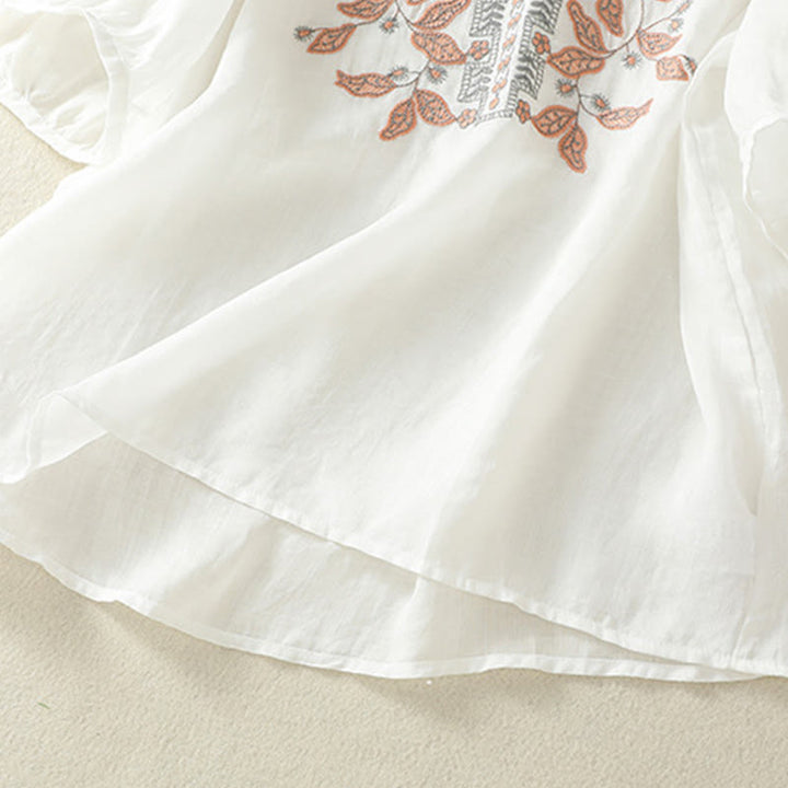 Lässiges Damen-T-Shirt aus Baumwolle und Leinen mit halblangen Ärmeln und bestickter Spitze mit Buddha Stones - image 33