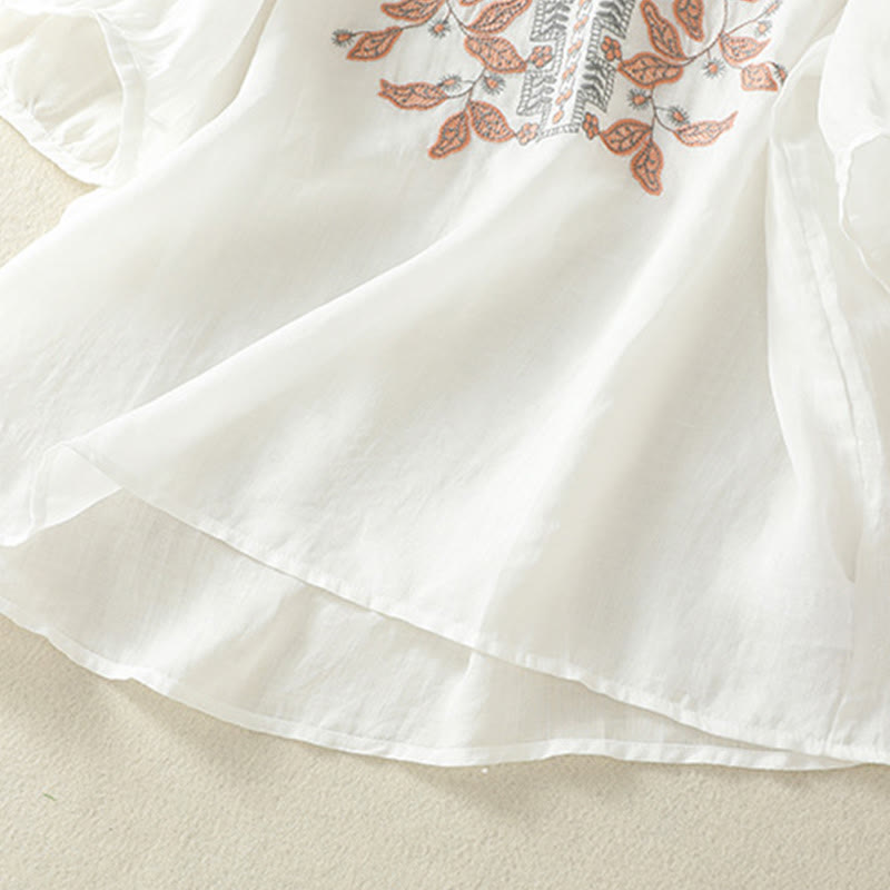 Lässiges Damen-T-Shirt aus Baumwolle und Leinen mit halblangen Ärmeln und bestickter Spitze mit Buddha Stones - image 32