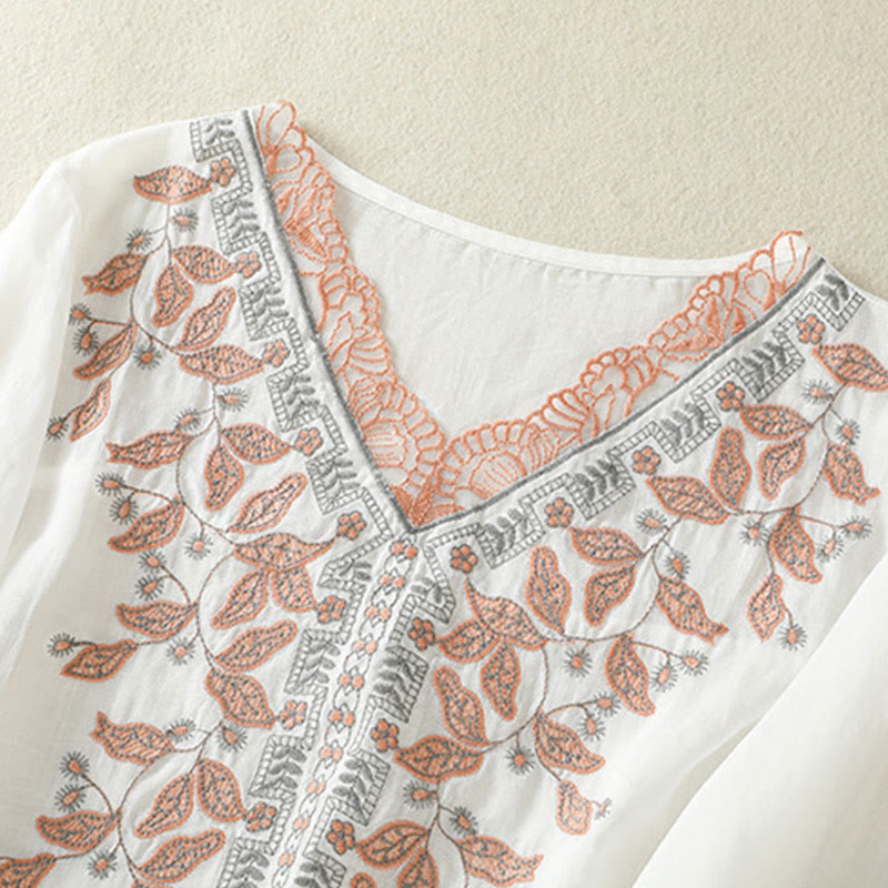 Lässiges Damen-T-Shirt aus Baumwolle und Leinen mit halblangen Ärmeln und bestickter Spitze mit Buddha Stones - image 32