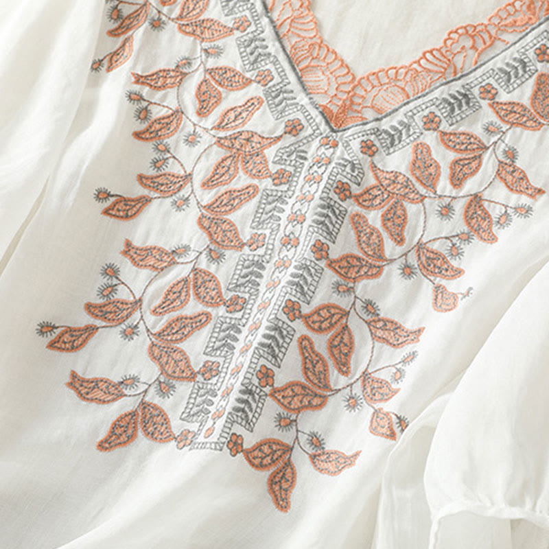 Lässiges Damen-T-Shirt aus Baumwolle und Leinen mit halblangen Ärmeln und bestickter Spitze mit Buddha Stones - image 34