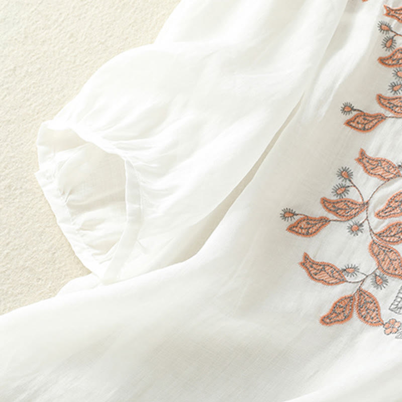 Lässiges Damen-T-Shirt aus Baumwolle und Leinen mit halblangen Ärmeln und bestickter Spitze mit Buddha Stones - image 34