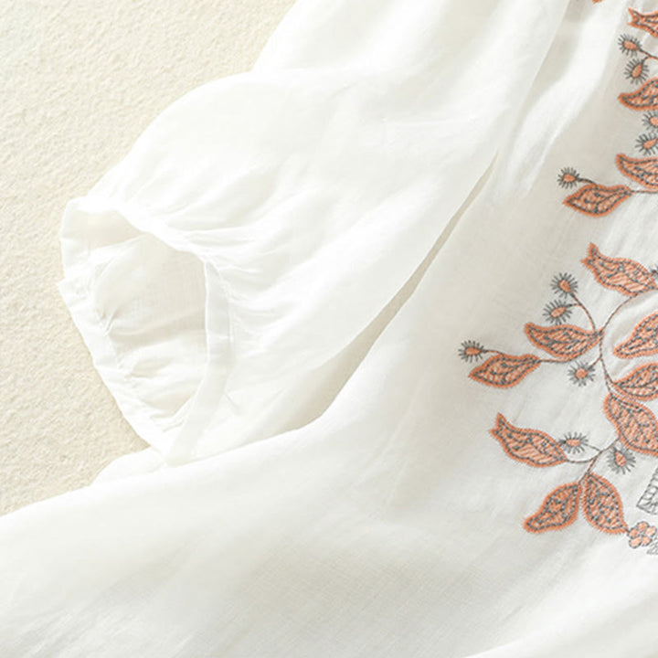 Lässiges Damen-T-Shirt aus Baumwolle und Leinen mit halblangen Ärmeln und bestickter Spitze mit Buddha Stones - image 34