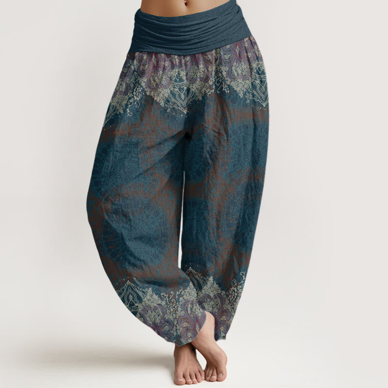 Buddha Stones Damen-Haremshose aus reiner Baumwolle mit elastischer Taille und Mandala-Muster - Mitternachtsblau - US22, UK/AU26, EU54 (6XL) - image 0