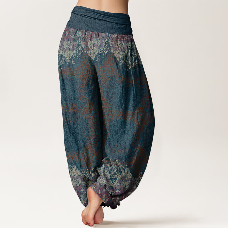 Buddha Stones Damen-Haremshose aus reiner Baumwolle mit elastischer Taille und Mandala-Muster