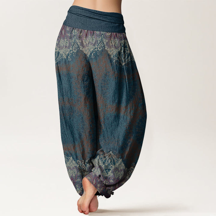 Buddha Stones Damen-Haremshose aus reiner Baumwolle mit elastischer Taille und Mandala-Muster