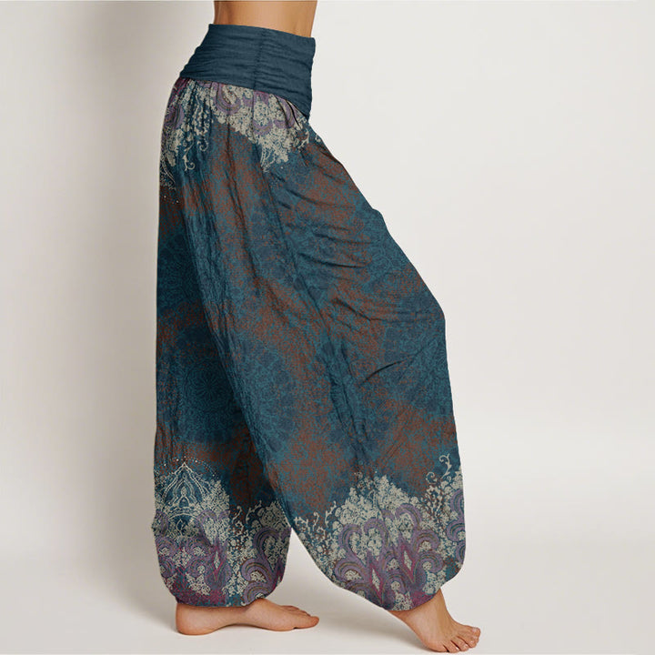 Buddha Stones Damen-Haremshose aus reiner Baumwolle mit elastischer Taille und Mandala-Muster