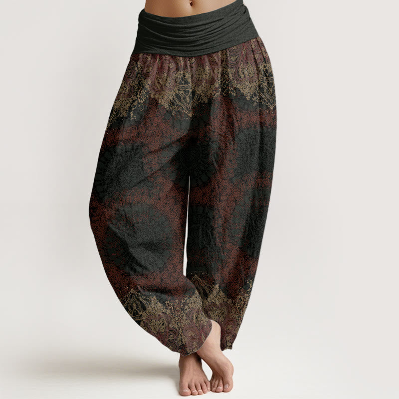 Buddha Stones Damen-Haremshose aus reiner Baumwolle mit elastischer Taille und Mandala-Muster