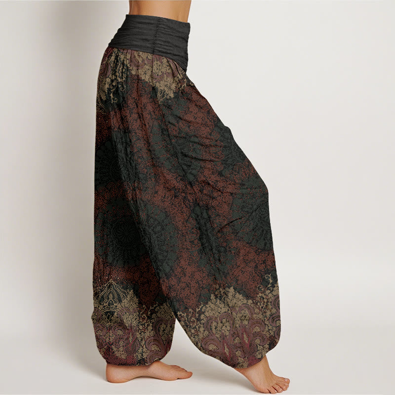 Buddha Stones Damen-Haremshose aus reiner Baumwolle mit elastischer Taille und Mandala-Muster