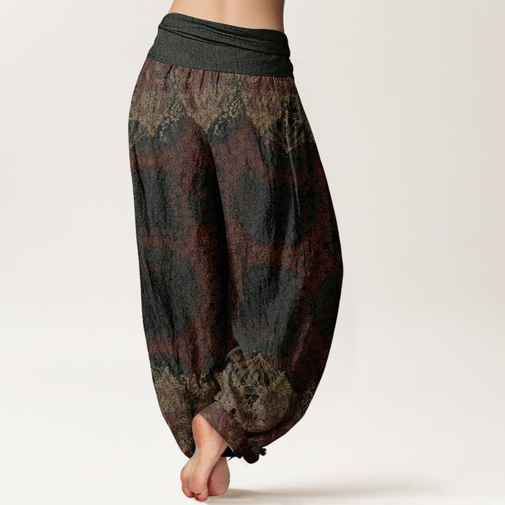 Buddha Stones Damen-Haremshose aus reiner Baumwolle mit elastischer Taille und Mandala-Muster