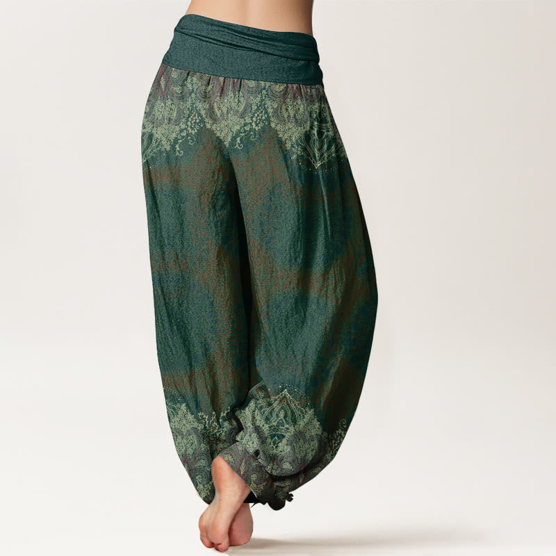Buddha Stones Damen-Haremshose aus reiner Baumwolle mit elastischer Taille und Mandala-Muster