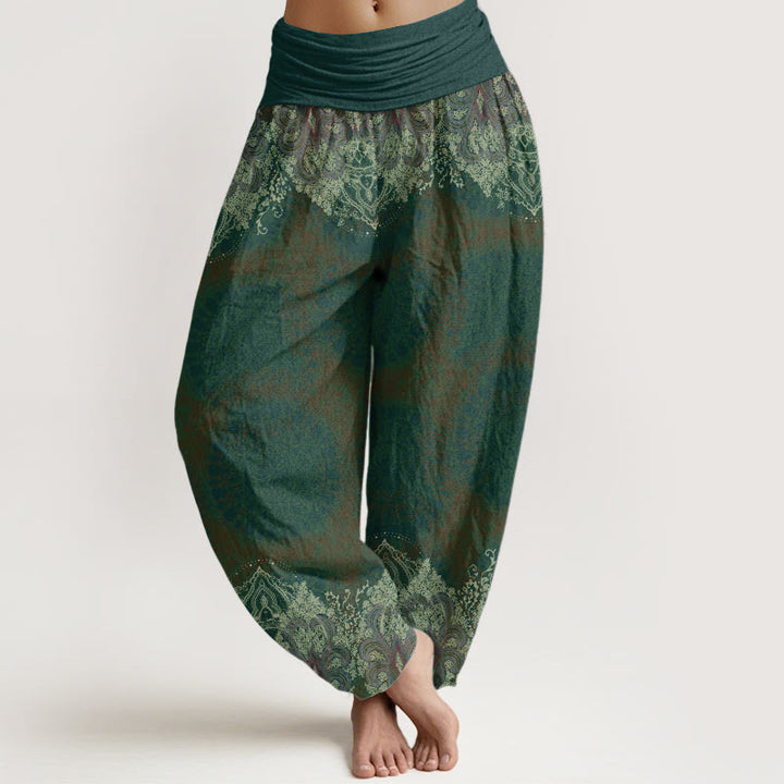 Buddha Stones Damen-Haremshose aus reiner Baumwolle mit elastischer Taille und Mandala-Muster