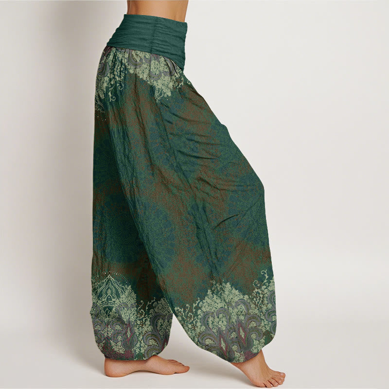 Buddha Stones Damen-Haremshose aus reiner Baumwolle mit elastischer Taille und Mandala-Muster