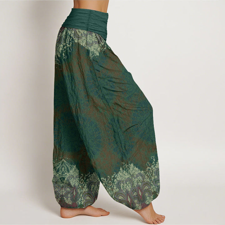 Buddha Stones Damen-Haremshose aus reiner Baumwolle mit elastischer Taille und Mandala-Muster