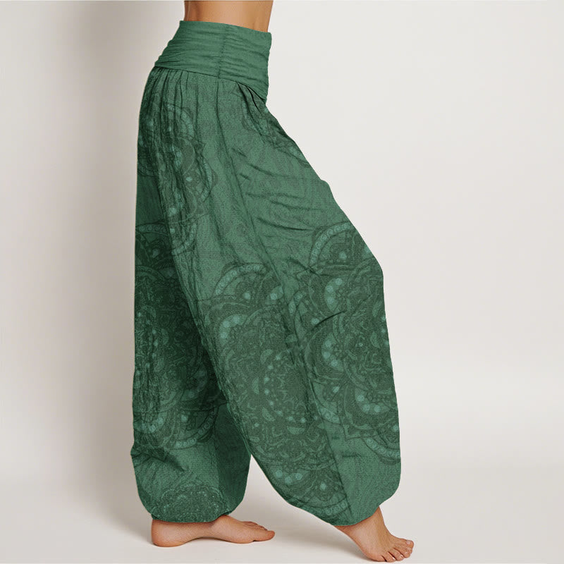 Buddha Stones Damen-Haremshose aus reiner Baumwolle mit Mandalas und Paisley-Muster und elastischer Taille