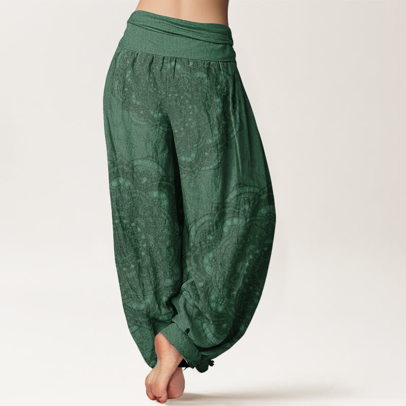Buddha Stones Damen-Haremshose aus reiner Baumwolle mit Mandalas und Paisley-Muster und elastischer Taille