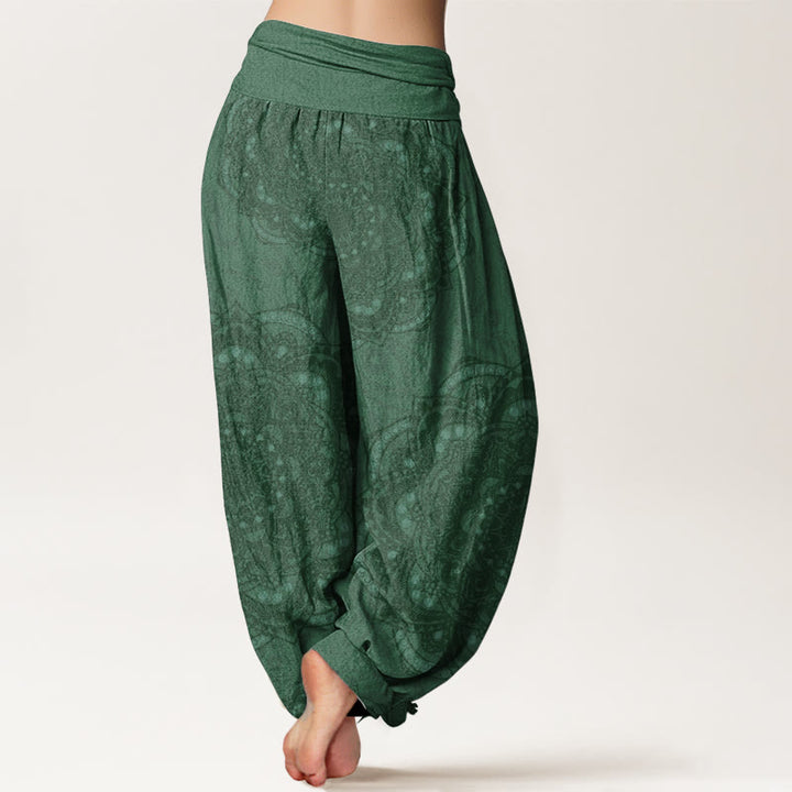 Buddha Stones Damen-Haremshose aus reiner Baumwolle mit Mandalas und Paisley-Muster und elastischer Taille