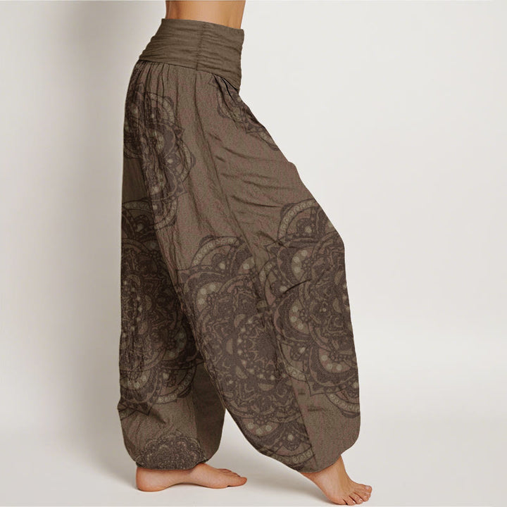 Buddha Stones Damen-Haremshose aus reiner Baumwolle mit Mandalas und Paisley-Muster und elastischer Taille