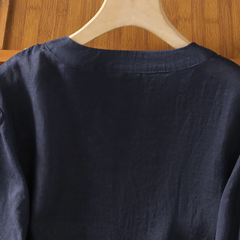 Buddha Stones Symmetrische Stickerei Baumwolle Damen Rundhalsshirt - image 5