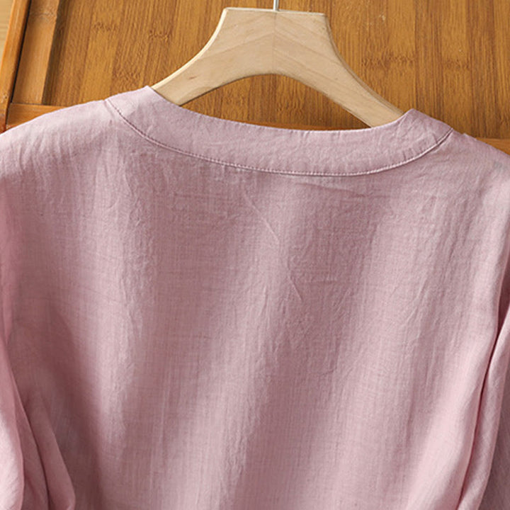Buddha Stones Symmetrische Stickerei Baumwolle Damen Rundhalsshirt - image 13