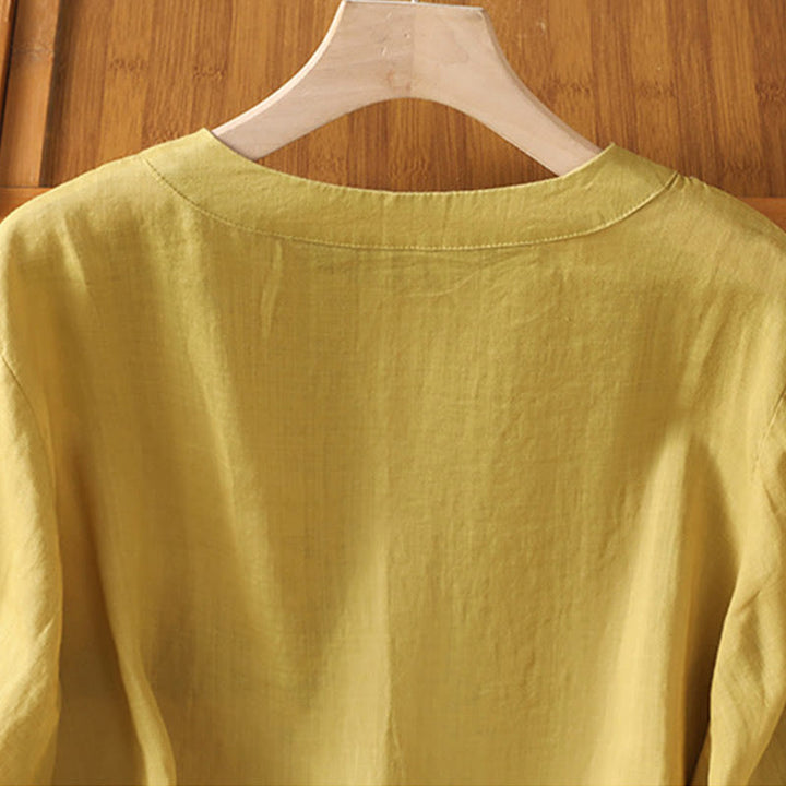 Buddha Stones Symmetrische Stickerei Baumwolle Damen Rundhalsshirt - image 18