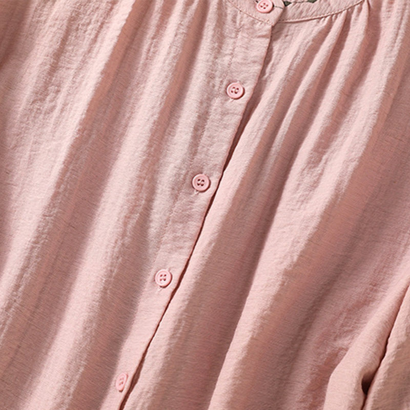 Buddha Stones Stickmuster Baumwollknopf Damen Rundhalsshirt - image 16