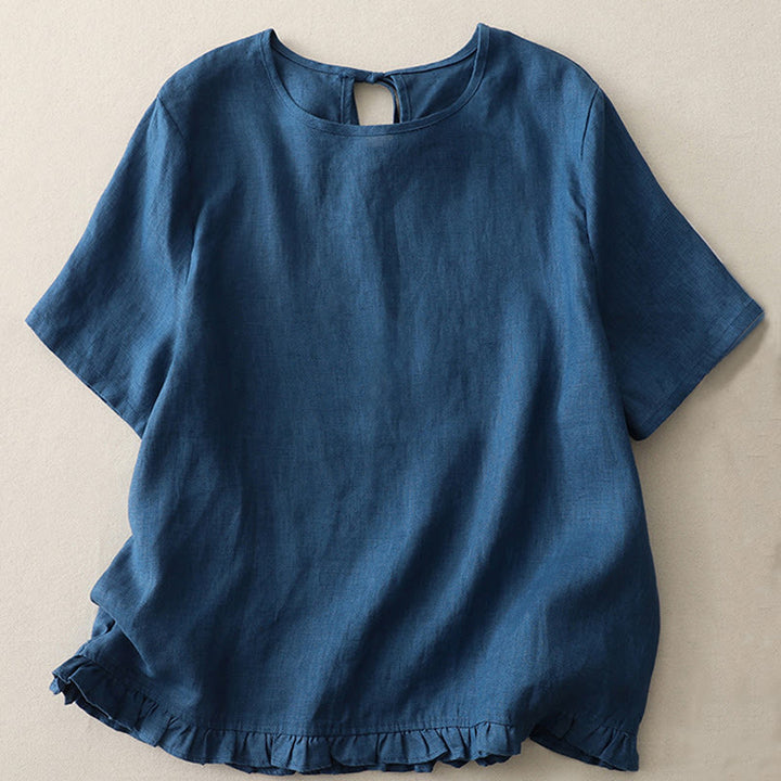 Buddha Stones Lässiges, schlichtes T-Shirt aus Polyester mit Rüschensaum und Rundhalsausschnitt - Stahlblau - US8-10, UK/AU12-14, EU40-42 (2XL) - image 14