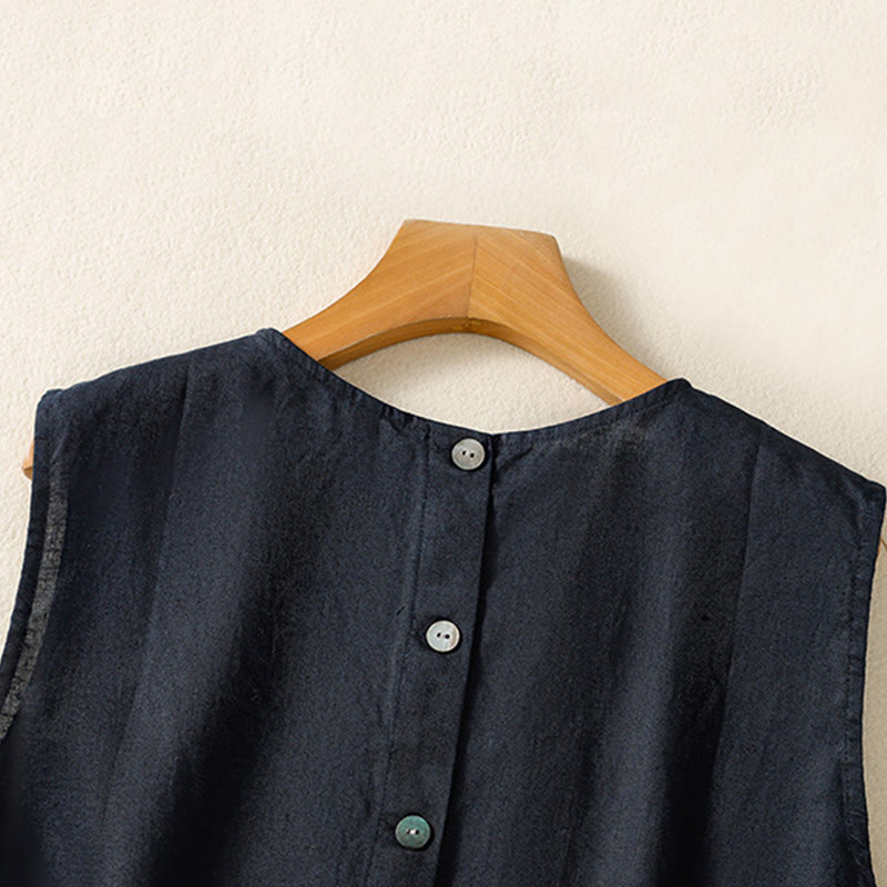 Buddha Stones Einfaches Rundhals-Knopf-Design Ärmelloses Damen-Unterhemd aus Baumwolle - image 4