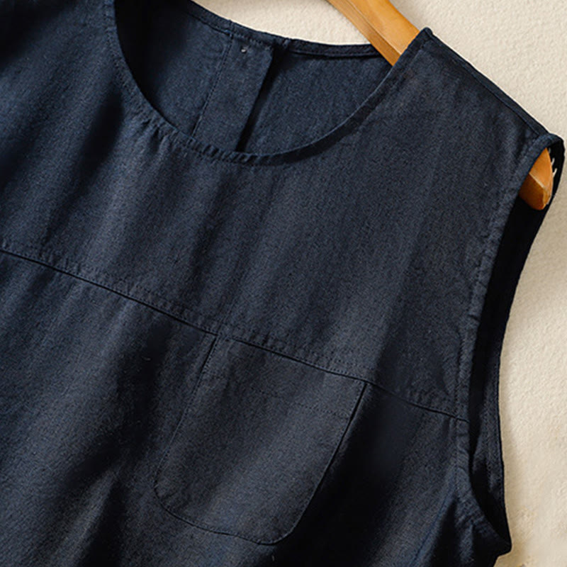 Buddha Stones Einfaches Rundhals-Knopf-Design Ärmelloses Damen-Unterhemd aus Baumwolle - image 2