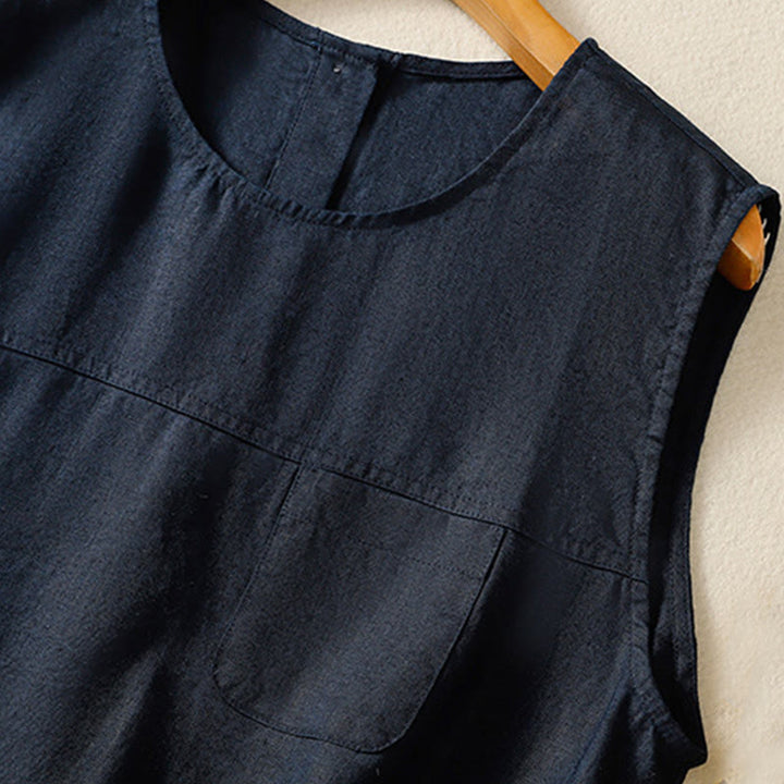 Buddha Stones Einfaches Rundhals-Knopf-Design Ärmelloses Damen-Unterhemd aus Baumwolle - image 2